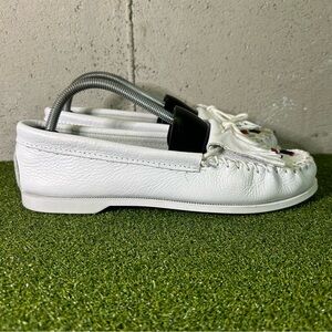 Minnetonka Thunderbird White Beaded 174 Moccasin Loafer Shoes Women’s 10